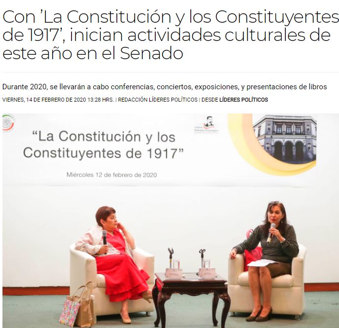 Lee más sobre el artículo Con ’La Constitución y los Constituyentes de 1917’, inician actividades culturales de este año en el Senado