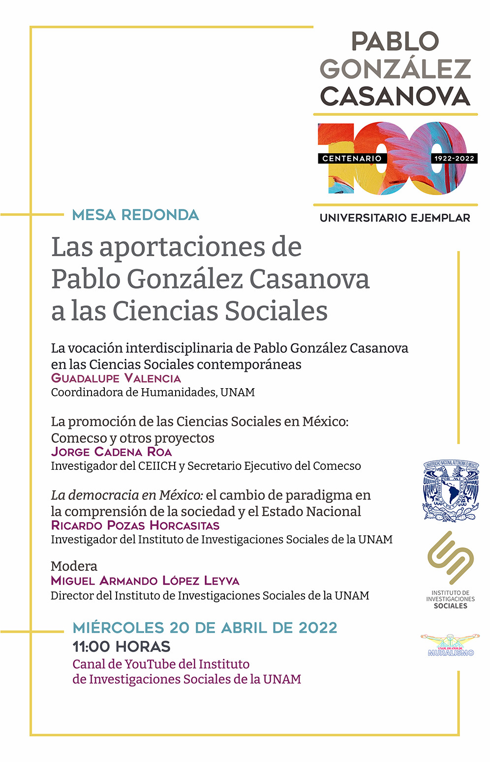 Lee más sobre el artículo Mesa redonda: Las aportaciones de Pablo González Casanova a las Ciencias Sociales