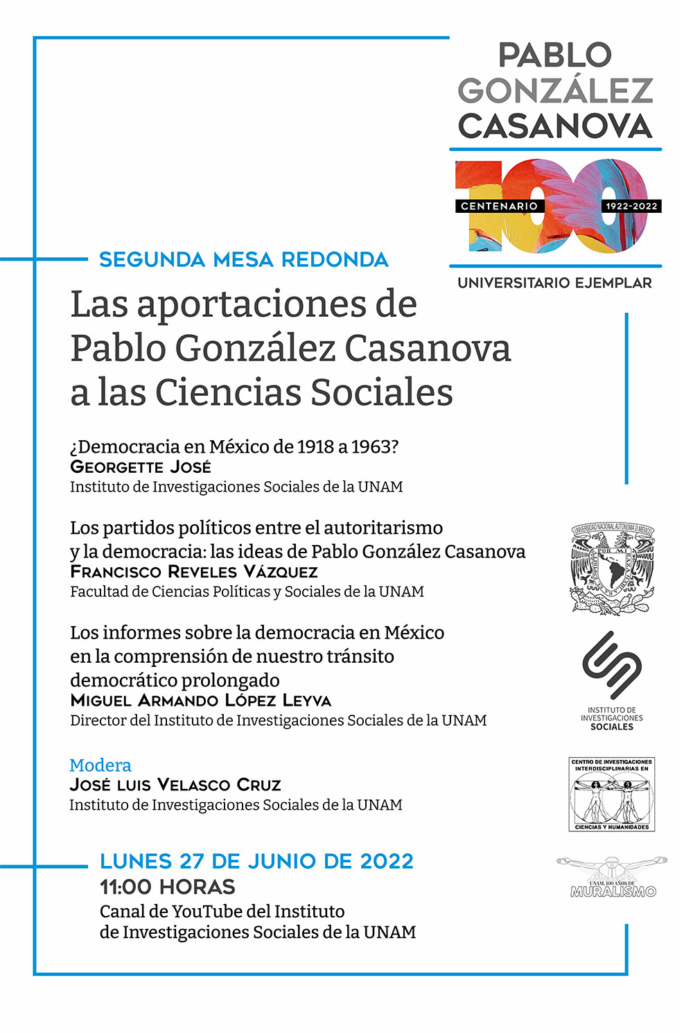 Lee más sobre el artículo Segunda mesa redonda: Las aportaciones de Pablo González Casanova a las Ciencias Sociales