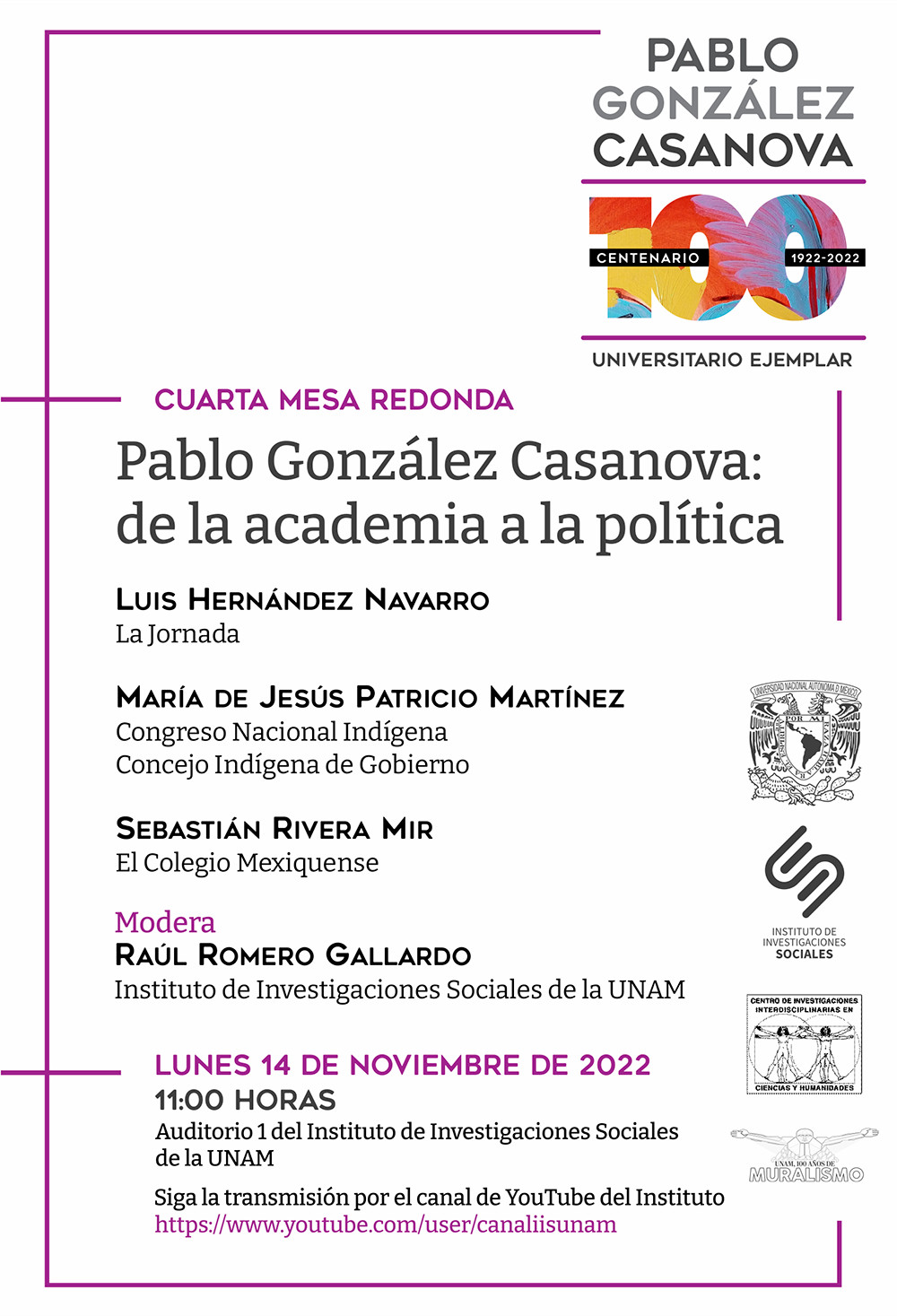 Lee más sobre el artículo Cuarta mesa redonda “Pablo González Casanova: de la academia a la política”