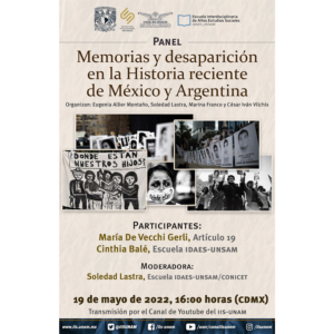 Memorias y desaparición en la Historia reciente de México y Argentina @ Transmisión por Youtube